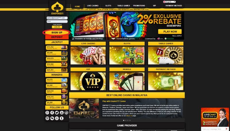 Steps to avail EMPIRE777 Casino's Free Sign Up Bonus.