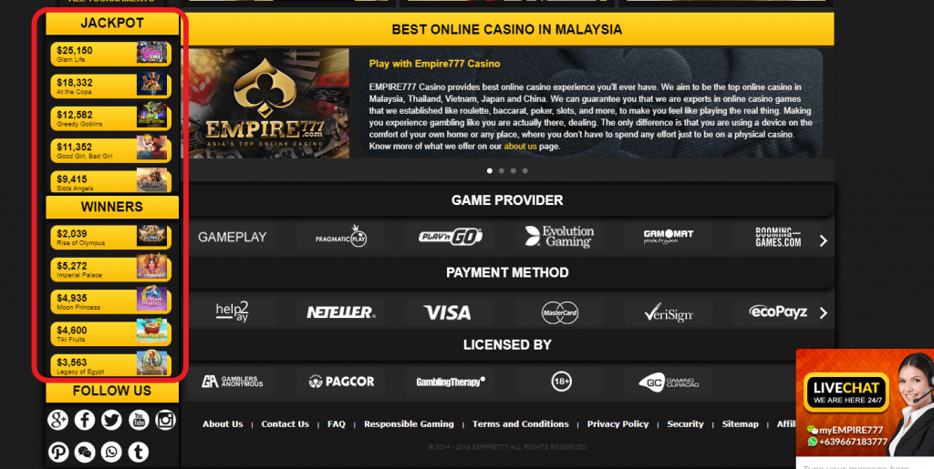 jackpots in empire777 casino